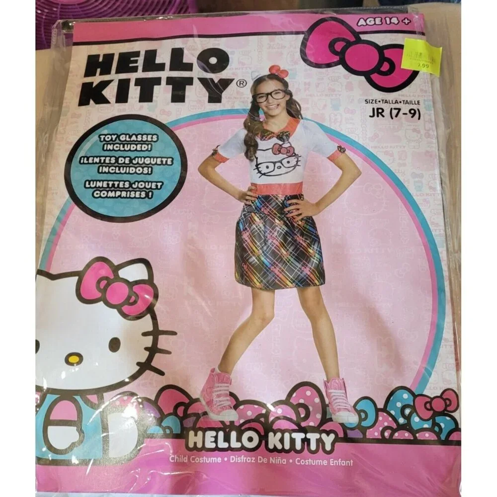 Hello‎ Kitty Costume Girls Sz Tall Jr. 7-9 Dress with Kitty Ear And Glasses